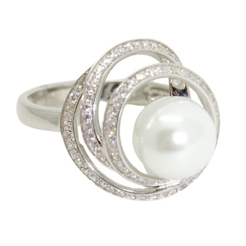 Ezüst gyűrű cirkóniával és tenyésztett fehér gyönggyel