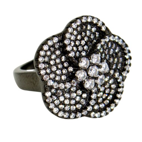 Ezüst gyűrű fekete virággal