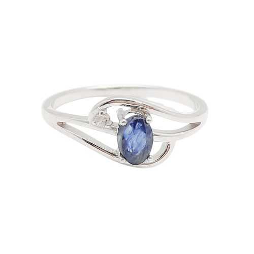Ezüst gyűrű kék zafír kővel és cirkóniával 