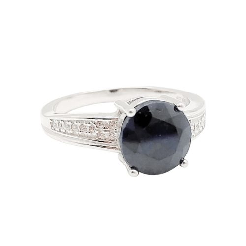 Ezüst gyűrű nagy kék zafír kővel és cirkónia kristályokkal